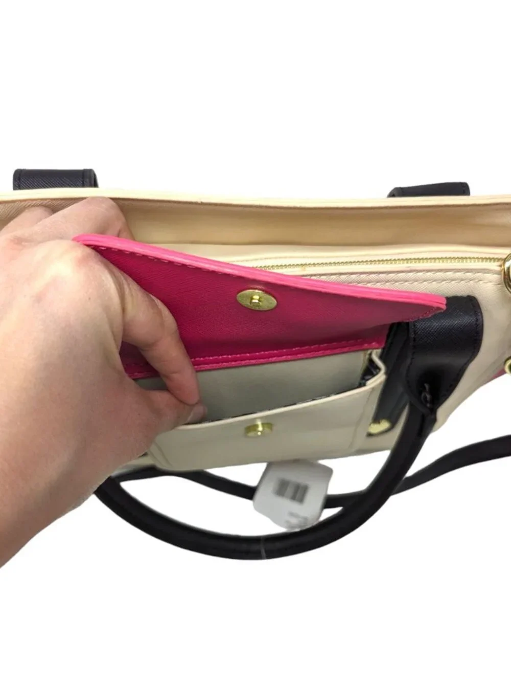 Betsey Johnson Beige Cream Pink Black Gold Handbag Satchel Crossbody Bag